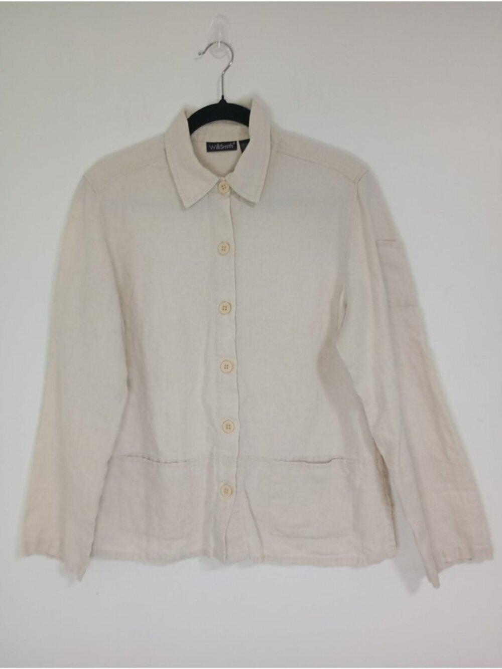 Willi Smith Womens Beige 100% Linen Button-Down Long Sleeve Shirt Jacket Size L
